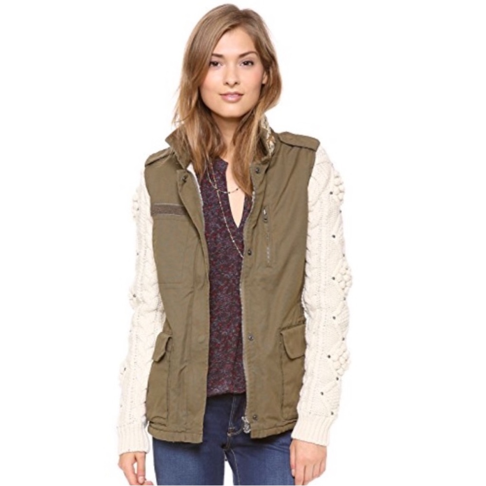 Maison Scotch & Soda Army Green Utility‎ Jacket Sweater Sleeves US Size 4